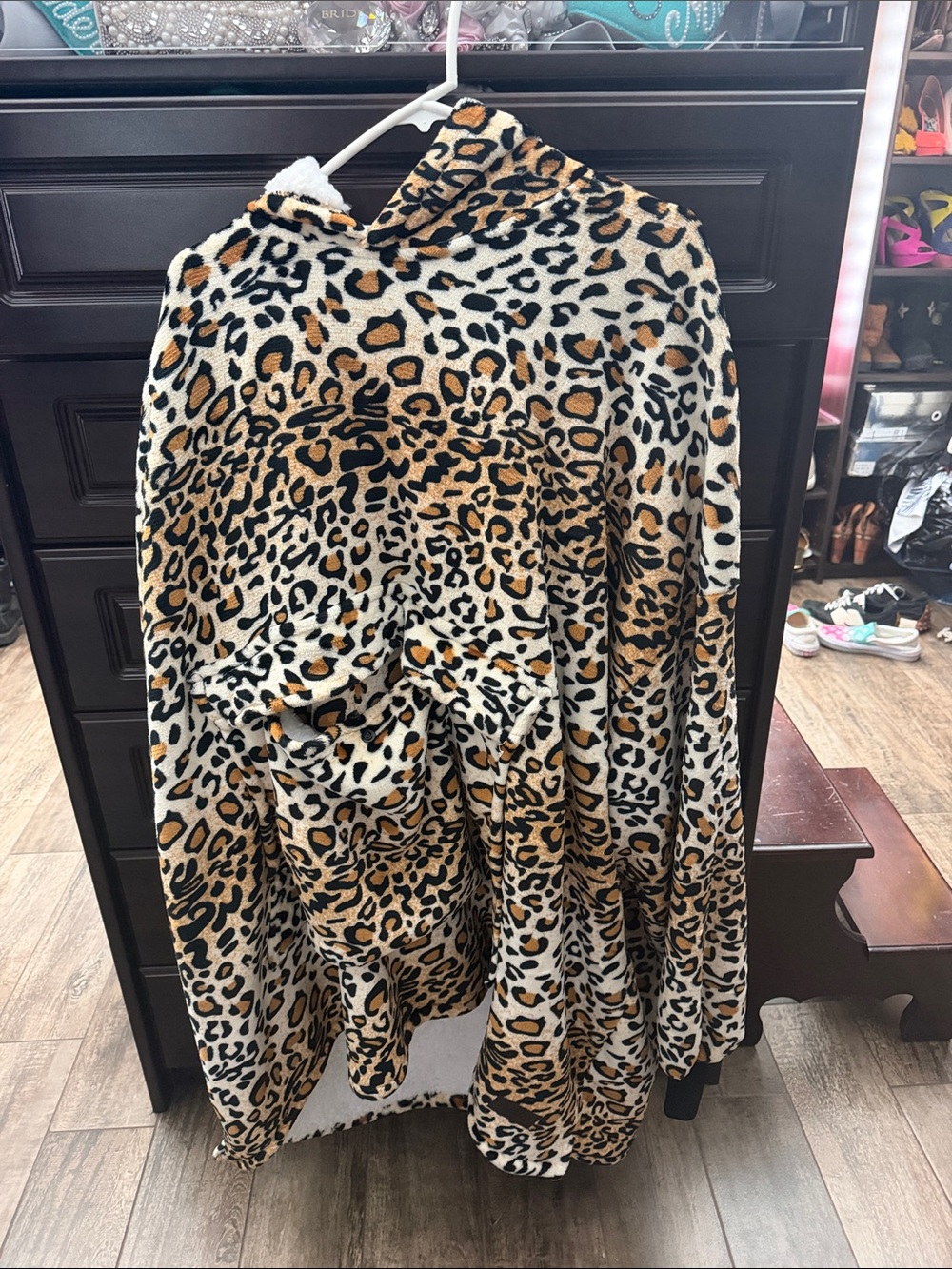 Leopard Print Plush bath or coverup - Brown/Black/Cream